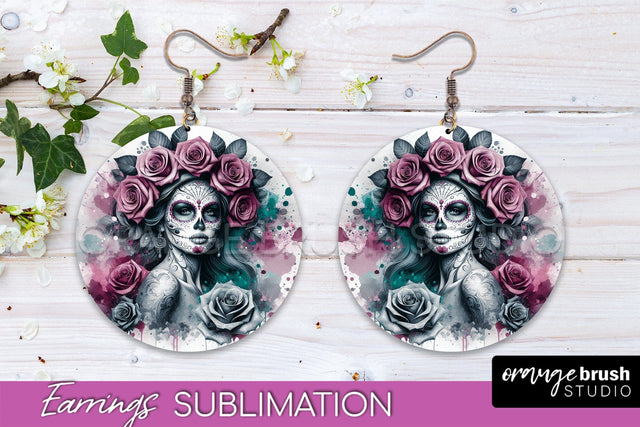 Halloween Earrings - La Catrina Sublimation Day of the Dead Sublimation OrangeBrushStudio 