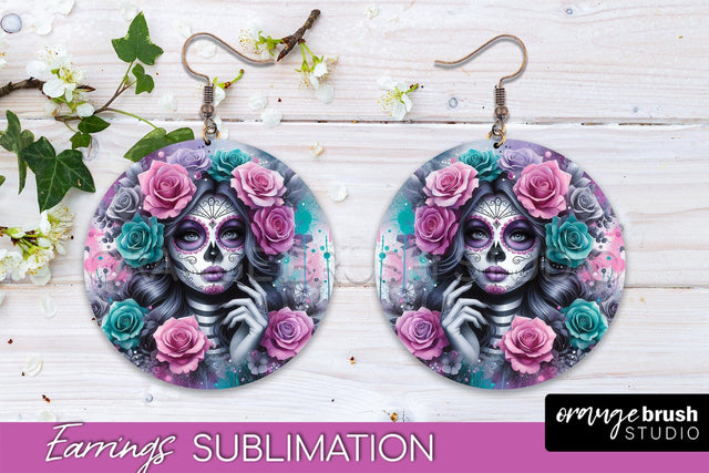 Halloween Earrings - La Catrina Sublimation Day of the Dead Sublimation OrangeBrushStudio 
