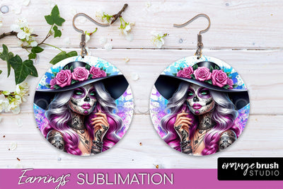 Halloween Earrings - La Catrina Sublimation Day of the Dead Sublimation OrangeBrushStudio 