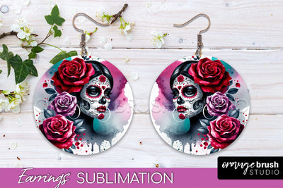 Halloween Earrings - La Catrina Sublimation Day of the Dead Sublimation OrangeBrushStudio 