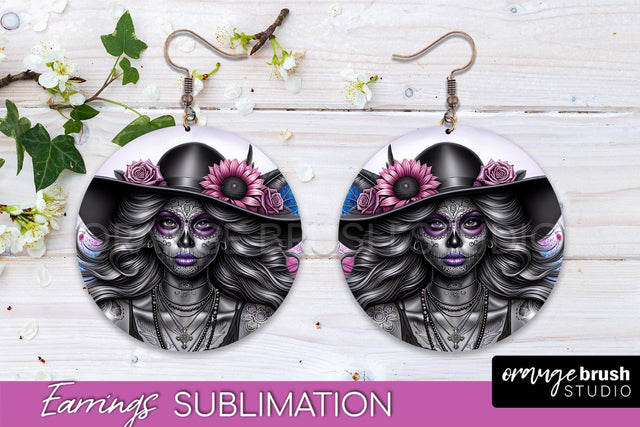 Halloween Earrings - La Catrina Sublimation Day of the Dead Sublimation OrangeBrushStudio 