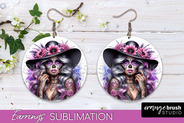 Halloween Earrings - La Catrina Sublimation Day of the Dead Sublimation OrangeBrushStudio 