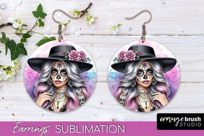 Halloween Earrings - La Catrina Sublimation Day of the Dead Sublimation OrangeBrushStudio 
