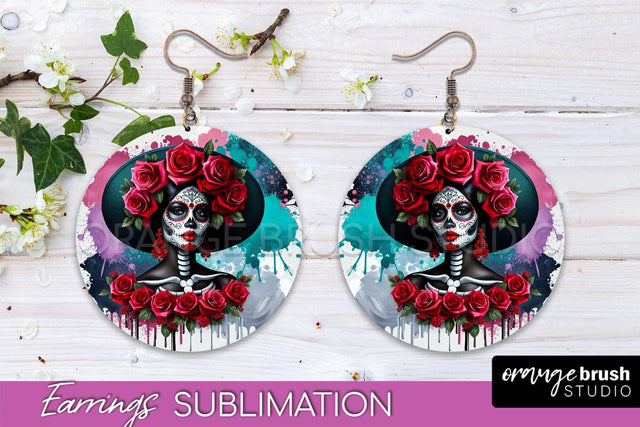 Halloween Earrings - La Catrina Sublimation Day of the Dead Sublimation OrangeBrushStudio 