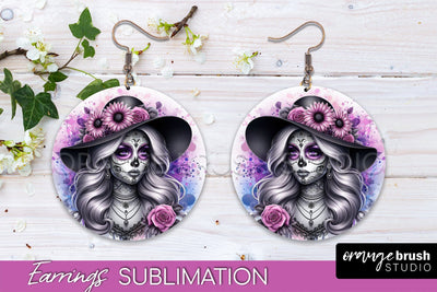 Halloween Earrings - La Catrina Sublimation Day of the Dead Sublimation OrangeBrushStudio 