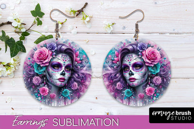 Halloween Earrings - La Catrina Sublimation Day of the Dead Sublimation OrangeBrushStudio 