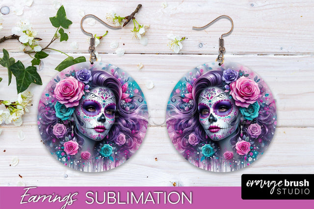 Halloween Earrings - La Catrina Sublimation Day of the Dead Sublimation OrangeBrushStudio 