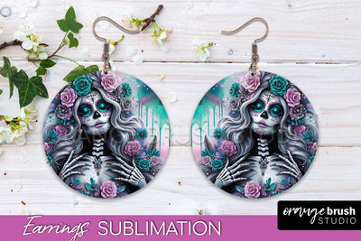 Halloween Earrings - La Catrina Sublimation Day of the Dead Sublimation OrangeBrushStudio 