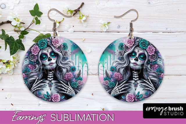 Halloween Earrings - La Catrina Sublimation Day of the Dead Sublimation OrangeBrushStudio 