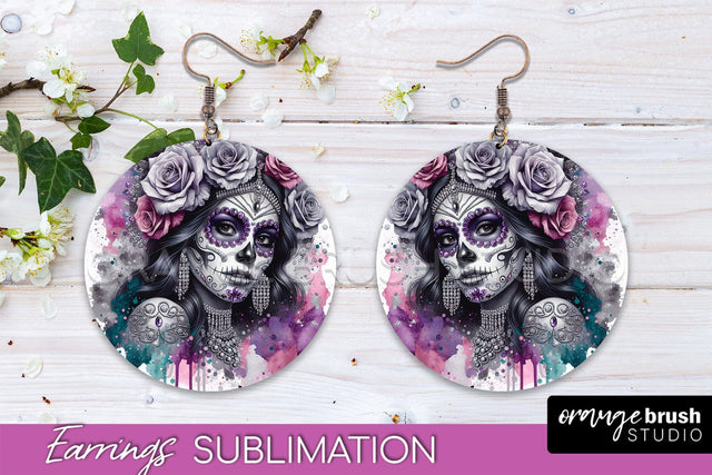 Halloween Earrings - La Catrina Sublimation Day of the Dead Sublimation OrangeBrushStudio 