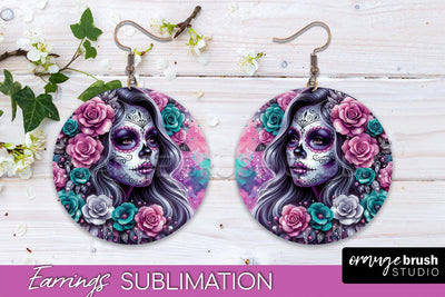Halloween Earrings - La Catrina Sublimation Day of the Dead Sublimation OrangeBrushStudio 