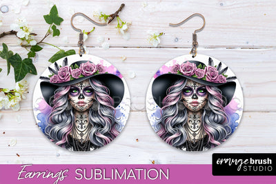 Halloween Earrings - La Catrina Sublimation Day of the Dead Sublimation OrangeBrushStudio 