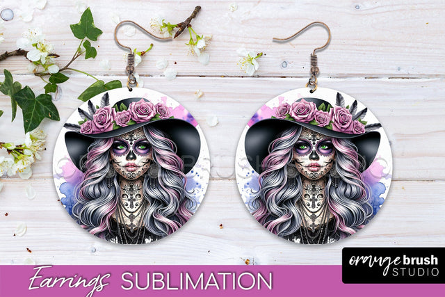 Halloween Earrings - La Catrina Sublimation Day of the Dead Sublimation OrangeBrushStudio 