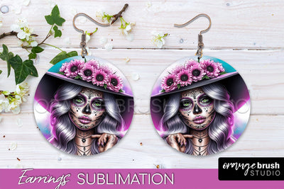 Halloween Earrings - La Catrina Sublimation Day of the Dead Sublimation OrangeBrushStudio 