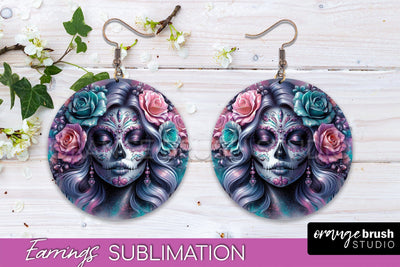 Halloween Earrings - La Catrina Sublimation Day of the Dead Sublimation OrangeBrushStudio 