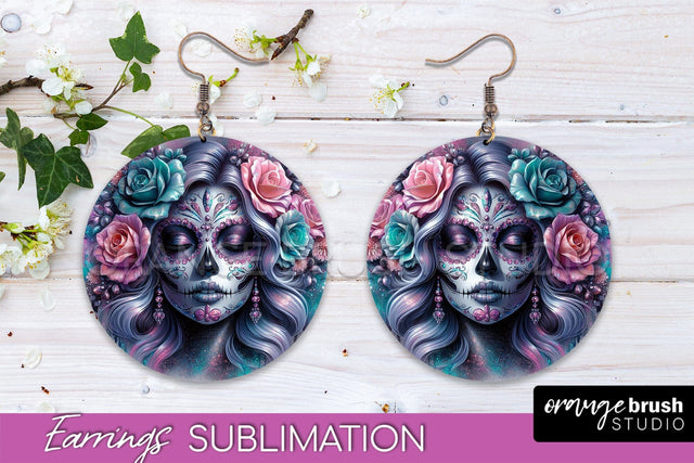 Halloween Earrings - La Catrina Sublimation Day of the Dead Sublimation OrangeBrushStudio 