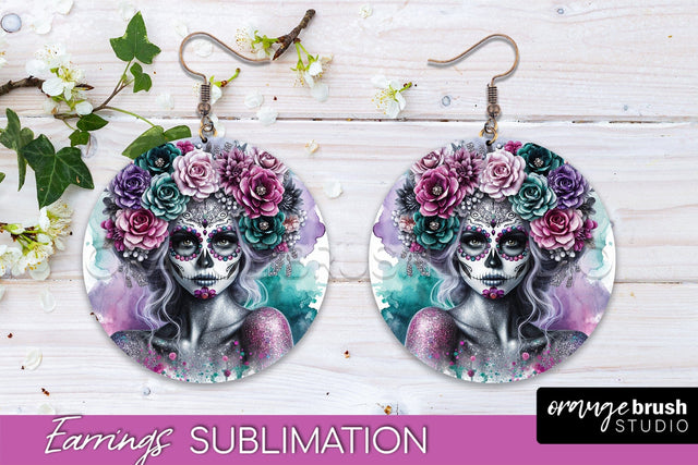 Halloween Earrings - La Catrina Sublimation Day of the Dead Sublimation OrangeBrushStudio 