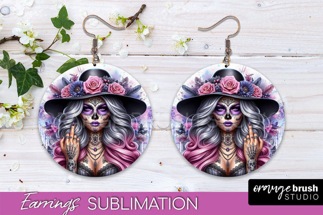 Halloween Earrings - La Catrina Sublimation Day of the Dead Sublimation OrangeBrushStudio 