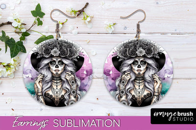 Halloween Earrings - La Catrina Sublimation Day of the Dead Sublimation OrangeBrushStudio 