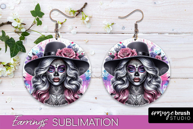 Halloween Earrings - La Catrina Sublimation Day of the Dead Sublimation OrangeBrushStudio 