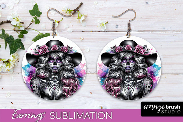 Halloween Earrings - La Catrina Sublimation Day of the Dead Sublimation OrangeBrushStudio 