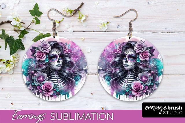 Halloween Earrings - La Catrina Sublimation Day of the Dead Sublimation OrangeBrushStudio 