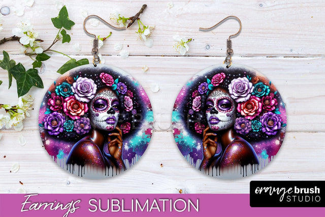 Halloween Earrings - La Catrina Sublimation Day of the Dead Sublimation OrangeBrushStudio 