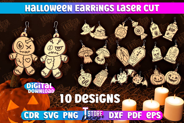 Halloween Earrings Laser Cut Bundle | Jewelry Design | Bijoux Design | CNC Files SVG The T Store Design 