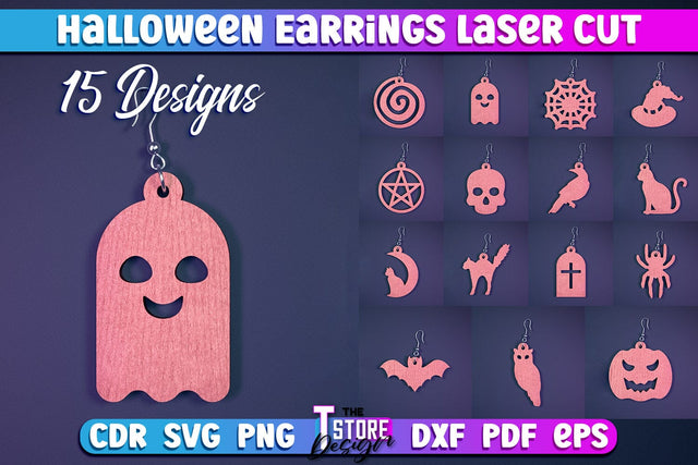 Halloween Earrings Laser Cut Bundle | Jewelry Design | Bijoux Design | CNC Files SVG The T Store Design 