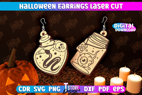 Halloween Earrings Laser Cut Bundle | Jewelry Design | Bijoux Design | CNC Files SVG The T Store Design 