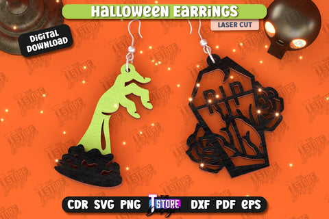 Halloween Earrings Laser Cut Bundle | Pendant Earrings | Jewelry | Accessories | Spooky Season | CNC Files SVG The T Store Design 