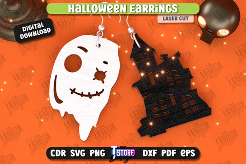 Halloween Earrings Laser Cut Bundle | Pendant Earrings | Jewelry | Accessories | Spooky Season | CNC Files SVG The T Store Design 