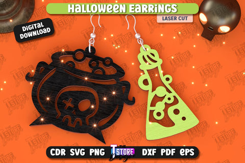 Halloween Earrings Laser Cut Bundle | Pendant Earrings | Jewelry | Accessories | Spooky Season | CNC Files SVG The T Store Design 