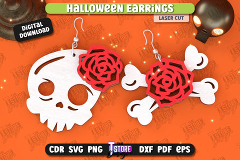Halloween Earrings Laser Cut Bundle | Pendant Earrings | Jewelry | Accessories | Spooky Season | CNC Files SVG The T Store Design 