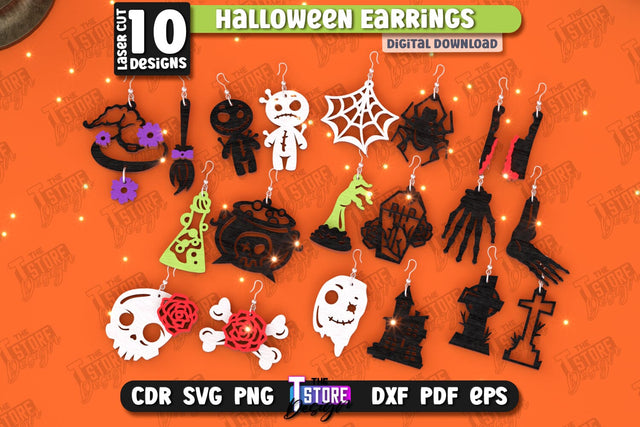 Halloween Earrings Laser Cut Bundle | Pendant Earrings | Jewelry | Accessories | Spooky Season | CNC Files SVG The T Store Design 