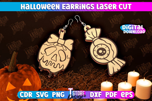 Halloween Earrings Laser Cut | Jewelry Design | Bijoux Design | CNC Files SVG The T Store Design 