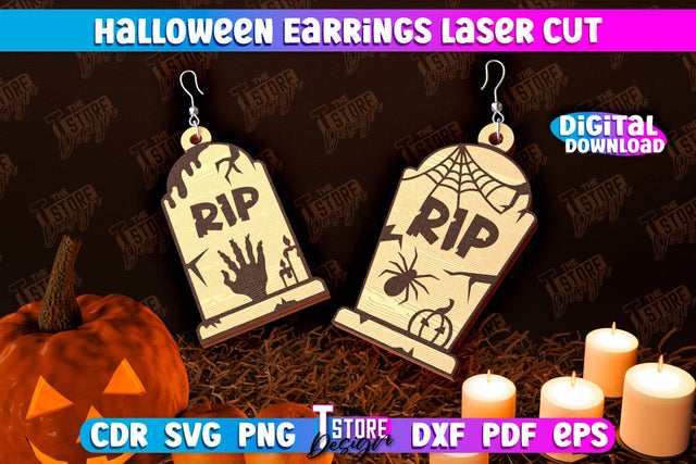 Halloween Earrings Laser Cut | Jewelry Design | Bijoux Design | CNC Files SVG The T Store Design 