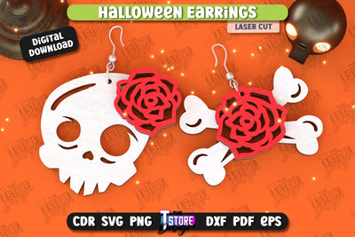 Halloween Earrings Laser Cut | Pendant Earrings | Jewelry | Accessories | Spooky Season | CNC File SVG The T Store Design 