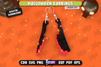 Halloween Earrings Laser Cut | Pendant Earrings | Jewelry | Accessories | Spooky Season | CNC File SVG The T Store Design 