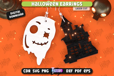 Halloween Earrings Laser Cut | Pendant Earrings | Jewelry | Accessories | Spooky Season | CNC File SVG The T Store Design 
