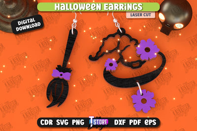 Halloween Earrings Laser Cut | Pendant Earrings | Jewelry | Accessories | Spooky Season | CNC File SVG The T Store Design 