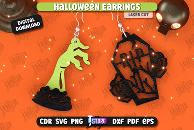 Halloween Earrings Laser Cut | Pendant Earrings | Jewelry | Accessories | Spooky Season | CNC File SVG The T Store Design 