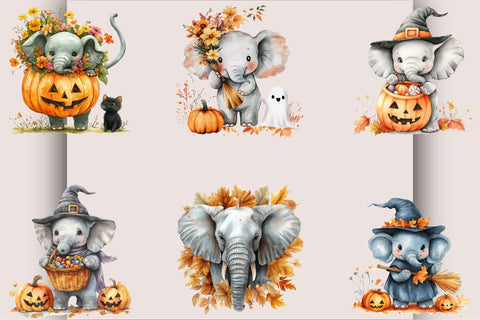 Halloween Elephant PNG Clipart Bundle. Sublimation SVGArt 