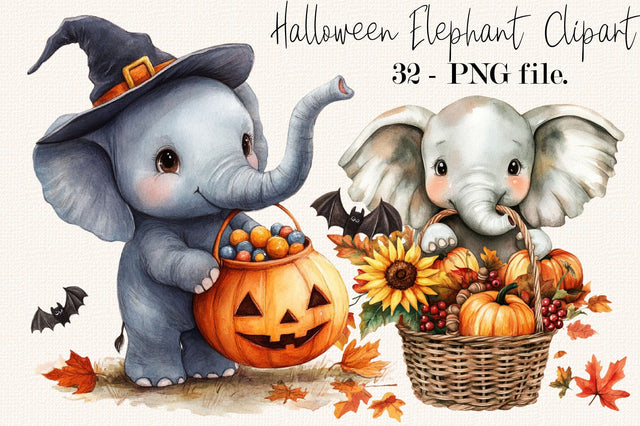 Halloween Elephant PNG Clipart Bundle. Sublimation SVGArt 