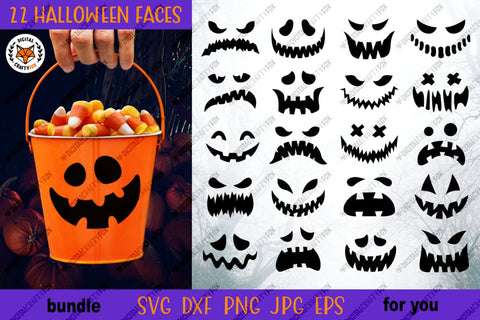 Halloween Face Bundle SVG, Pumpkin Faces Cut File SVG SVG Digital Craftyfox 