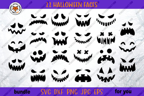 Halloween Face Bundle SVG, Pumpkin Faces Cut File SVG SVG Digital Craftyfox 