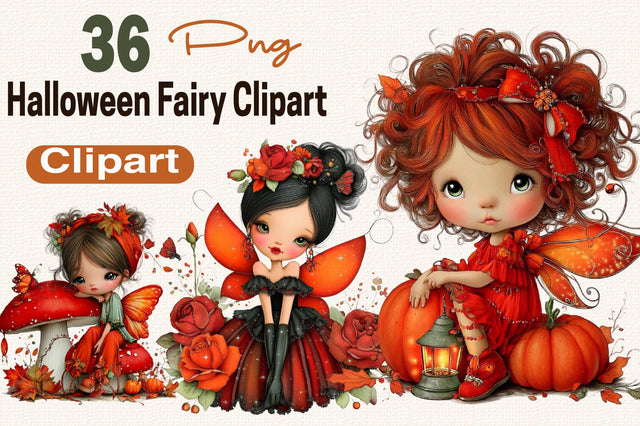 Halloween Fairy PNG Clipart Bundle. Sublimation SVGArt 