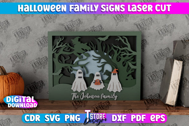 Halloween Family Sign | 3D Halloween Decor | 3D Halloween Scene | Multilayered Design | CNC File SVG The T Store Design 