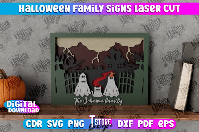 Halloween Family Sign | 3D Halloween Decor | 3D Halloween Scene | Multilayered Design | CNC File SVG The T Store Design 