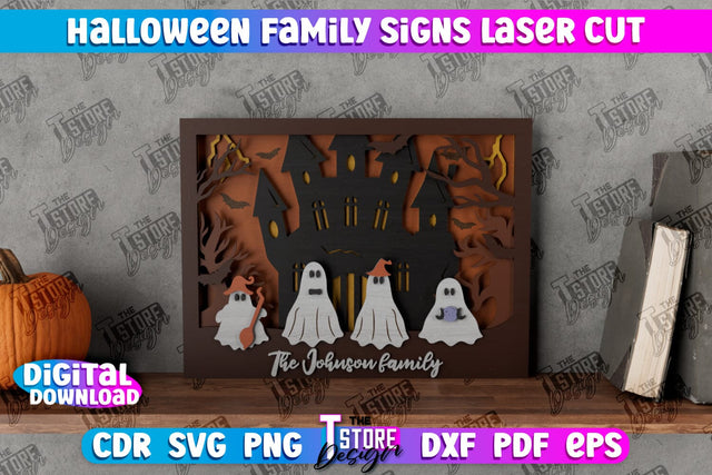 Halloween Family Sign | 3D Halloween Decor | 3D Halloween Scene | Multilayered Design | CNC File SVG The T Store Design 